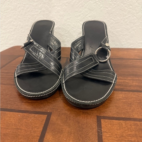 Coach Black Leather Wedge Sandals - Picture 2 of 8